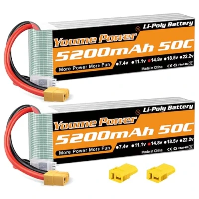 Imagen de Youmme 14.8V 4S Lipo Batería 5200mAh 50C XT60 y Conector Deans T para RC Car Truck Avión UAV Drone FPV (2 Paquetes)