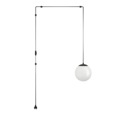 Imagen de Eglo Rondo 3 Lámpara colgante, portalámpara con cable y enchufe, adecuada para colocar encima de la mesa del comedor, fabricada en metal negro cristal blanco, casquillo tipo E27