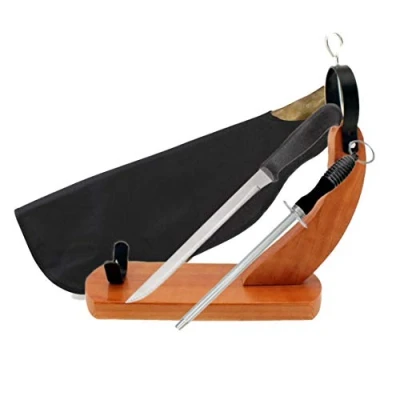 Imagen de BlendNature Jamonero Tabla Soporte Gondola + Cuchillo de Corte Chaira Cubre Jamon Economico