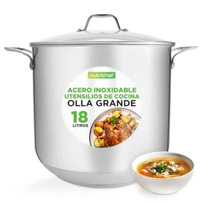 Imagen de Nutrichef Olla induccion grande, 19 cuartos, Acero inoxidable 18/8, Induccion, Tapa, Caldo, Estofado