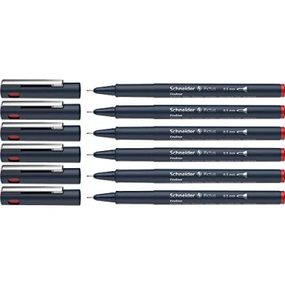Imagen de Schneider Pictus Rotuladores de punta fina (grosor trazo 0,5 mm, revestimiento pigmento indeleble, revestida metal, carcasa 85% plástico reciclado), color rojo