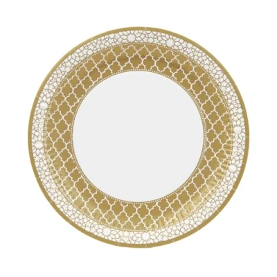 Imagen de Talking Tables 10 papel resistentes dorados, platos desechables reciclables, decoraciones de mesa para fiestas, celebraciones EID, picnics, aniversarios, bodas, 23 cm, color blanco (PPG TILE)