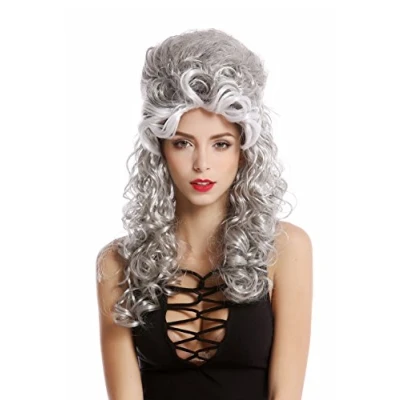 Imagen de WIG ME UP 90904 ZA63/ZA103+ZA62 Peluca Mujer Halloween Carnaval Barroco Renacimiento updo moño Gris mechones Negro Blanco Largo