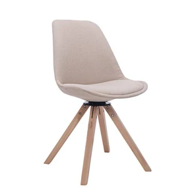 Imagen de CLP Silla De Salón Troyes Square Tapizada En Tela &amp; con Base Madera I Comedor Giratoria Estilo Nórdico, Color:Crema, Color del Marco:Natura
