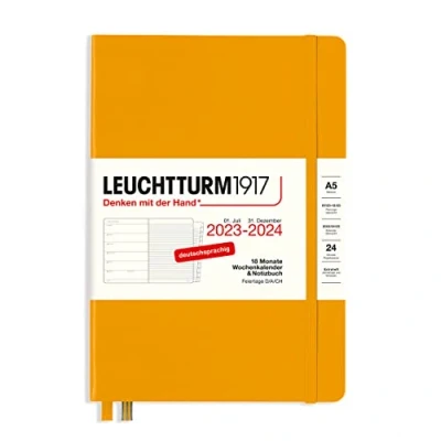 Imagen de LEUCHTTURM1917 367687 Agenda semanal y cuaderno (tamaño mediano (A5) 2024, 18 meses, Rising Sun, alemán