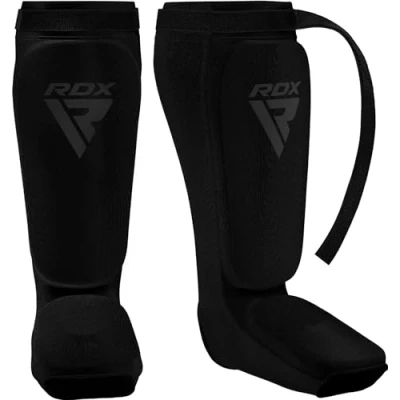 Imagen de RDX Espinilleras Kick Boxing Muay Thai, Aprobado por SATRA, Espinilla Empeine Protección Pads, MMA Shin Pierna Guardia para Sparring Boxeo BJJ Kárate Entrenamiento, Hombre Mujere (Negro Completo, L)