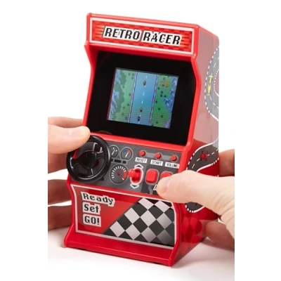 Imagen de Mini máquina de Carreras Arcade, 30 Juegos 8 bits Integrados, automóviles, Bicicletas, Botes y esquí, Pantalla 2,4 Pulgadas, Volante, ThumbsUp!