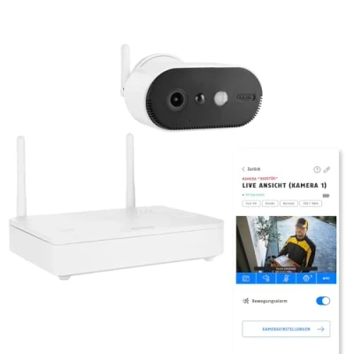 Imagen de ABUS Cámara a pilas Pro con estación base PPIC91000 de vigilancia inalámbrica inteligente LED luz blanca, detección personas, notificación push individual, audio bidireccional