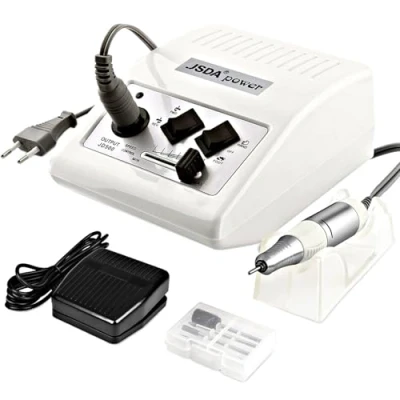 Imagen de JSDA torno para uñas profesional 30000 rpm con pedal, potente, 4 fresas, baja vibración, bajo nivel de ruido, manicura y pedicura quitar esmalte uñas, gel cutículas, blanco