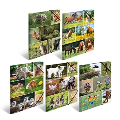 Imagen de HERMA 19340 Carpeta DIN A4 con diseño de animales (10 unidades, cartón resistente, impresión interior completa y banda elástica)