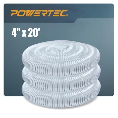 Imagen de POWERTEC Manguera transparente 70143 para recogida de polvo (4 pulgadas x 20 pies) flexible PVC resistente, 4 pies