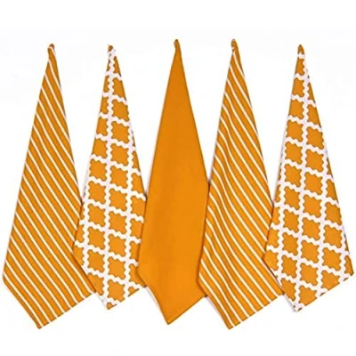 Imagen de Penguin Home® Juego de 5 Paños Cocina 100% Suaves Duradero Elegante Diseño Ocre con Múltiples Patrones Lavable a Máquina 65 x 45 cm, Algodón, Paquete