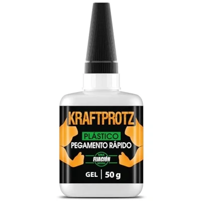 Imagen de Pegamento gel para plástico KRAFTPROTZ 50 g XXL adhesivo extrafuerte y resistente al agua calor sin goteo cierre con aguja ideal ABS, acrílico, PVC reparaciones en vertical