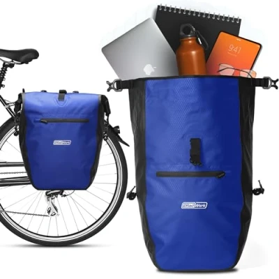 Imagen de 2Radwerk Alforja de Bicicleta para portaequipajes, 25,4 L, 100% Impermeable, con asa y Correa el Hombro, Bolsa Bolsas traseras, 56,5 x 30 15 cm