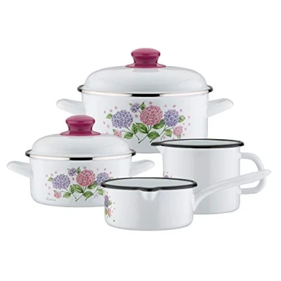 Imagen de GSW 189972 Hortensia Batería de cocina (6 piezas, acero esmaltado, plástico), color blanco