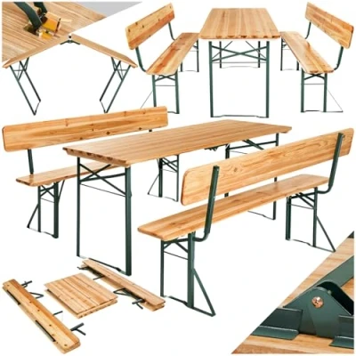 Imagen de TecTake® Conjunto Jardin, Mesa Picnic Madera con Bancos Plegables, Muebles Jardin Exterior Resistentes, Plegable Exterior, Ideal para terraza, jardín y Camping