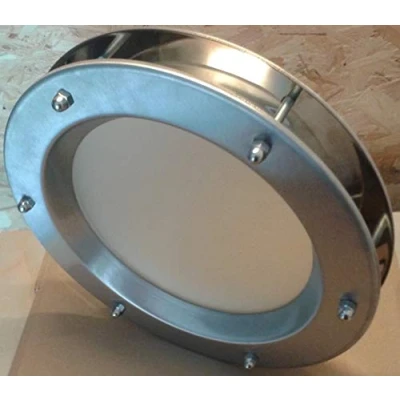 Imagen de Ojo de buey para puerta acero inoxidable INOX, 350 mm diámetro, cristal mate, tuercas ciegas