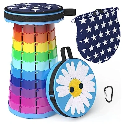 Imagen de LOCYOP Taburete Plegable Portatil con Cojín,Taburete de Camping para Adultos,Taburete Telescópico Portátil Senderismo,Pesca,Viajes,Barbacoa,Carga Máxima 200kg(Margarita)