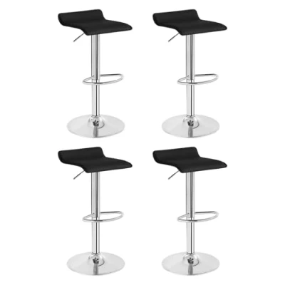 Imagen de WOLTU 4X Taburetes de Bar Regulable en Altura Cuero Artificial Acero Cromado Asiento Acolchado Silla Alto Cocina Negro BH11sz 4