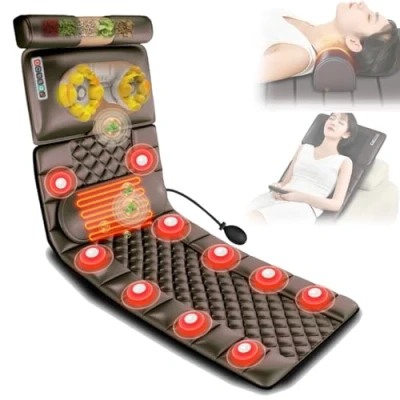 Imagen de BomBy Colchoneta De Masaje Vibrante con Calefacción 20 Cabezales Shiatsu para El Cuello, 10 Motores Vibrantes, Aliviar Dolor En Espalda, Cintura, Piernas