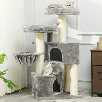 Imagen de MSmask Rascador grande XXL, árbol para gatos estable con barras rascadoras de sisal, 2 plataformas observación