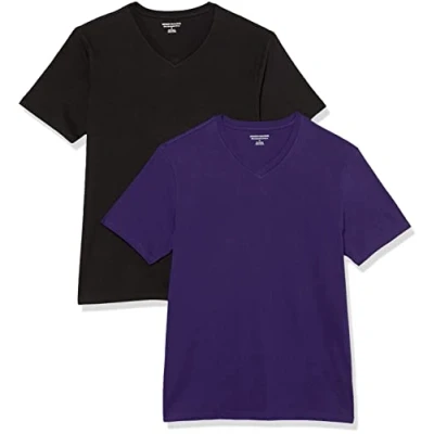 Imagen de Amazon Essentials Camisetas de manga corta con cuello pico y corte ajustado Hombre, Pack 2, Negro/Morado Oscuro, XXL