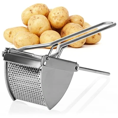 Imagen de COM FOUR® prensa para patatas de acero inoxidable, apta lavavajillas spaetzle helado espaguetis triturador (Acero inoxidable mango ergonómico)