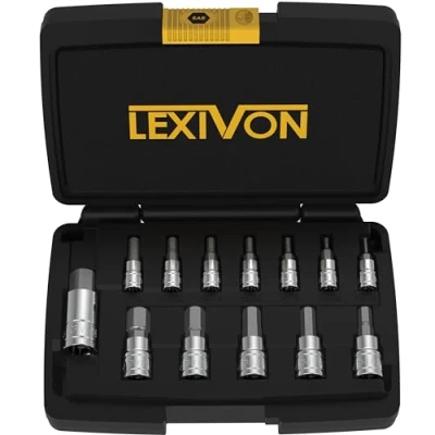 Imagen de LEXIVON Juego de llaves vaso hexagonales acero aleado S2 Premium 13 piezas SAE 5/64 &quot; 9/16&quot; Estuche almacenamiento mejorado (LX 142)