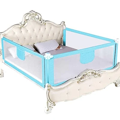 Imagen de Barrera de Cama para bebé, con protección anticaídas, Altura Ajustable, niños pequeños, Rejilla Cuna Red aireada 1,5 m Azul