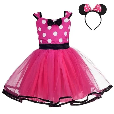 Imagen de Lito Angels Disfraz de Minnie Mouse para Niña con Orejas Ratón Aro Pelo, Vestido Tul Lunares, Talla 5 6 años, Rosa Caliente