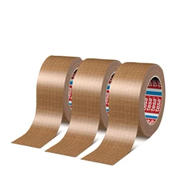 Imagen de Dpm tapes Tesapack 60013 Cinta adhesiva de papel reforzado, resistente al envejecimiento y desgarro, silenciosa fuertemente adhesiva, paquete 3 rollos (&gt; 25 kg)