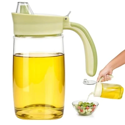 Imagen de Belle Vous Botella Aceitera de 700 ml Dispensador con Tapa Abatible y Asa para Aceite Oliva Girasol Usado Vinagre Dosificador Cristal Rellenable Pico Antigoteo