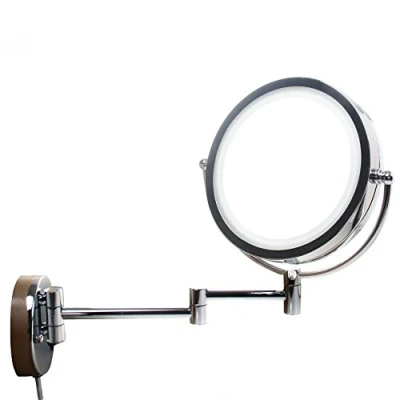 Imagen de TUKA LED Maquillar Espejo de Pared, 10x Aumento 8,5 Pulgadas Cosmética para baño, Metal Cromado Reales, Plegable con luz Afeitar, 2 Caras : Estándar + 1:10 Ampliación. TKD3129
