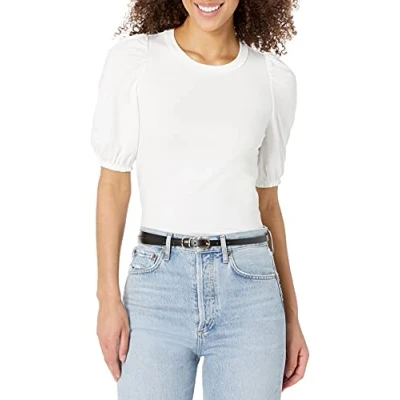 Imagen de Amazon Essentials Camiseta con Cuello Redondo, Manga Corta Abullonada y Corte Clásico Mujer, Blanco Brillante, XXL