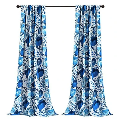 Imagen de Lush Decor Par de Cortinas jardín Amapolas Azules 213,4 x 132,1 cm, para oscurecimiento habitación, Sala Estar, Comedor, Dormitorio, L