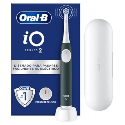 Imagen de Oral B iO 2 Cepillo De Dientes Eléctrico Verde Bosque, 1 Cabezal, Estuche Viaje, Soporte Recambios, 3 Modos Cepillado, Sensor Presión y Temporizador, Diseñado por Braun