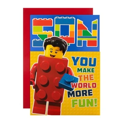 Imagen de Hallmark Tarjeta de cumpleaños para hijo, diseño Lego troquelado