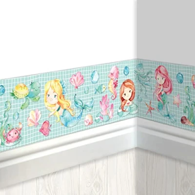 Imagen de Papierdrachen Cenefa de sirena infantil habitación Papel pintado para niños Embellecer paredes y habitaciones temáticas Decoración pared niñas Set 1