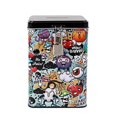 Imagen de I TOTAL® Hucha Divertida con candado y Llave, de Metal Cierre (Graffiti)
