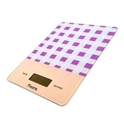 Imagen de FISURA Báscula de cocina digital vichy Balanza electrónica original 5kg/11lbs. para alimentos multifunción. Cristal y ABS. 15 x 22 (Morado)
