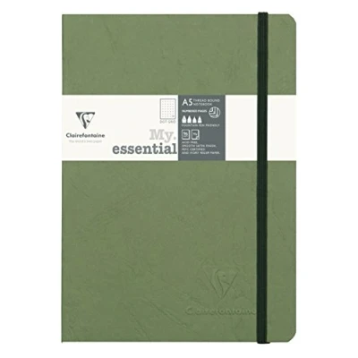 Imagen de Clairefontaine Age Bag 793433 C Cuaderno cosido dos cuadrado cuadros pequeños protectora grano piel sintética 192 páginas 90 g 14,8 x 21 cm verde espuma