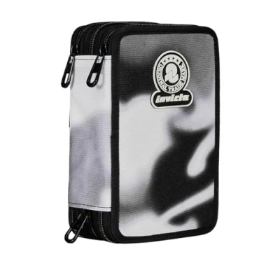 Imagen de Invicta Estuche Escolar con 3 Cremalleras Fantasy, Negro y Gris, Triple Compartimento bolígrafos, lápices rotuladores, Accesorios Escolares, Escuela