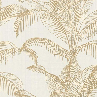 Imagen de Pandore 406818 Papel pintado, diseño de hojas palmera, color blanco y dorado