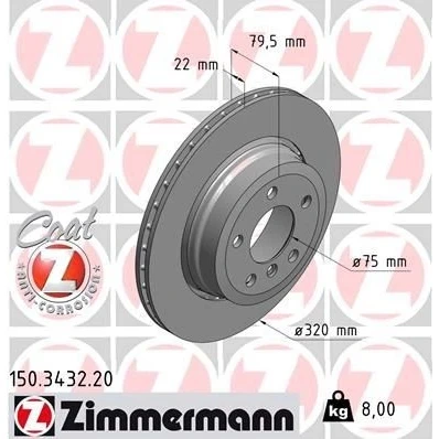 Imagen de ZIMMERMANN COAT Z 150.3432.20 Disco de freno 320 22 6/5 5 120 ventilación externa revestido altamente carbonizado BMW: X3