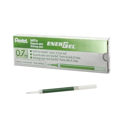 Imagen de Pentel Recambio Energel retráctil con punta de bola. Escritura en color verde claro Pack 12