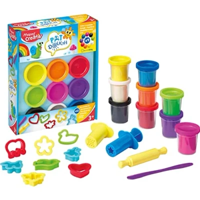 Imagen de Maped Set de Manualidades para Niños Pat Dough 9 Botes + 12 Accesorios A Partir 3 Años Textura Suave y No Pegajosa Incluye Rodillo, Cuchillo Extrusoras Plástico