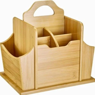 Imagen de Westmark organizador Tapas + Friends práctico de mesa con 7 compartimentos, cesta para cubiertos y servilletas, portautensilios fiesta bambú