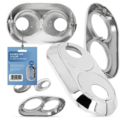 Imagen de Roseta doble de 22 mm, cubierta tubo radiador doble, manguito cromo, funda para calefacción, accesorios sistemas calefacción central