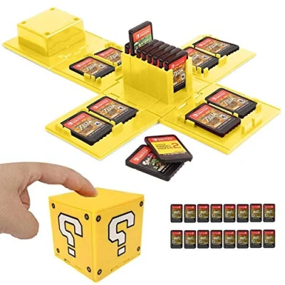 Imagen de doepeBAE Funda para Almacenamiento de Juegos, Cartuchos Juego Nintendo Switch Caja Protectora Compatible con hasta 16 Tarjeta Cartucho (Question Yellow)