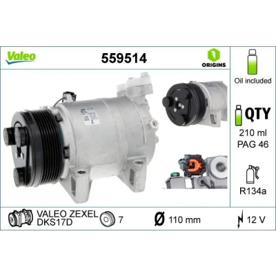 Imagen de VALEO 559514 compresor de Aire Acondicionado DKS17D 12 PAG 46 R 134 a con aceite
